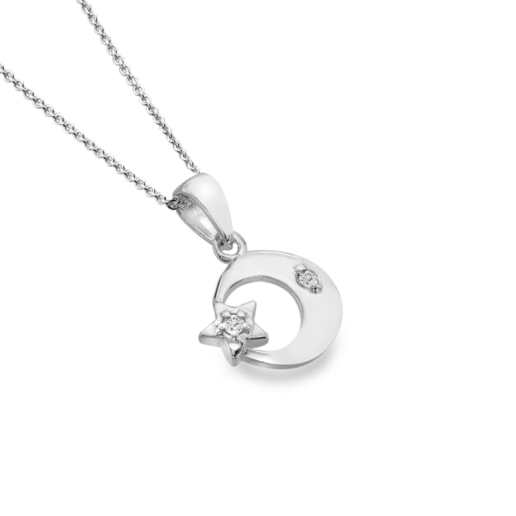 Silver and Cubic Zirconia moon and star pendant