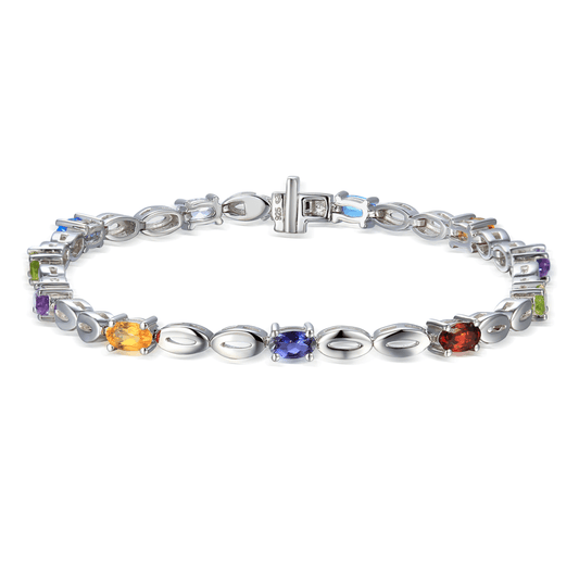 Silver and mixed semi precious stone bracelet