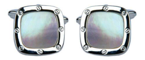 rhodium plate and Mother of pearl cushion shaped cufflinks
