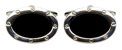 rhodium plate and black onyx oval cufflinks
