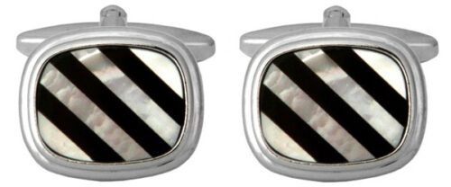 rhodium plate, Mother of pearl and Black Onyx lines cufflinks