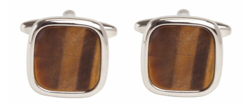 rhodium plate and Tigers eye cushion shaped cufflinks