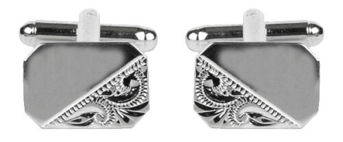 rhodium plate half engraved cufflinks