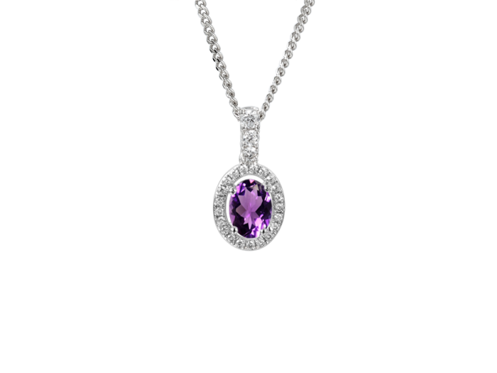 Silver, Amethyst and Cubic Zirconia oval pendant