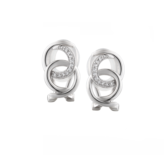 Silver and cubic zirconia double circle clip on earrings