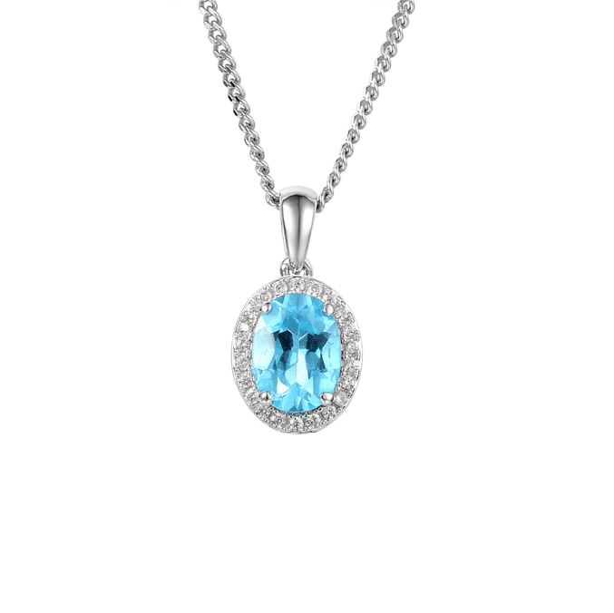 Silver, blue topaz and cubic zirconia pendant