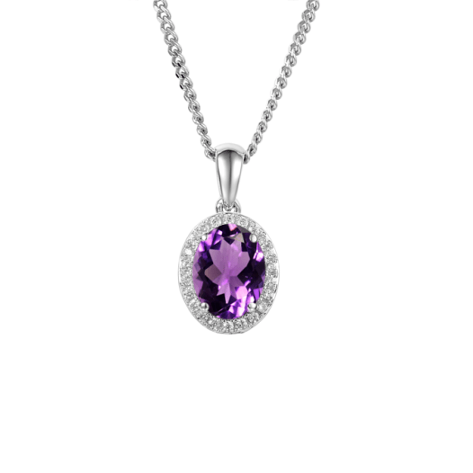 Silver, Amethyst and Cubic Zirconia oval pendant