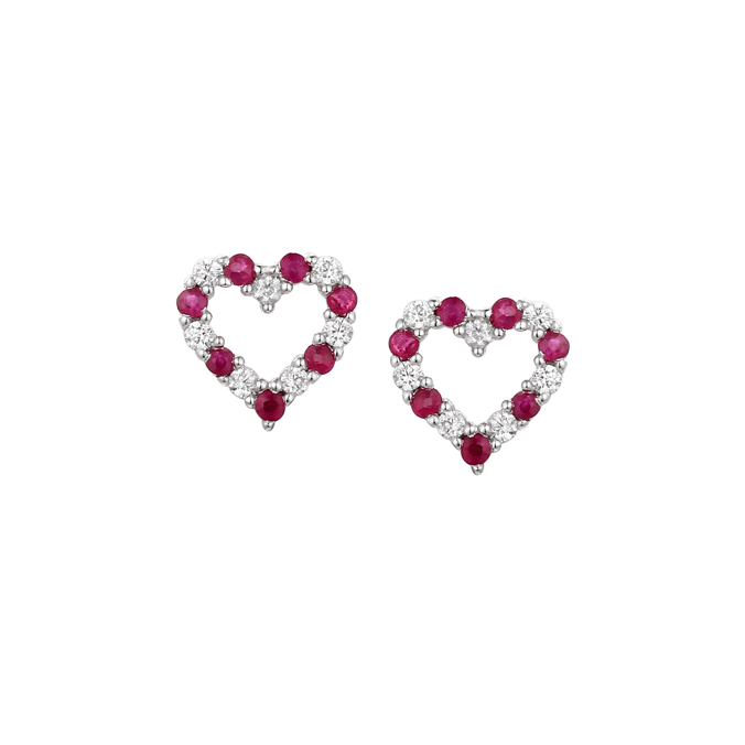 Silver , cubic zirconia and ruby heart shaped earrings