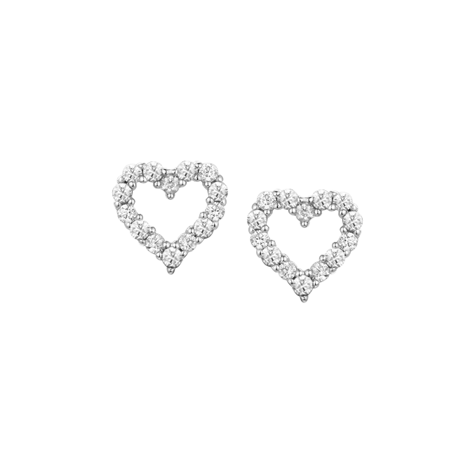 Silver and cubic zirconia heart stud earrings
