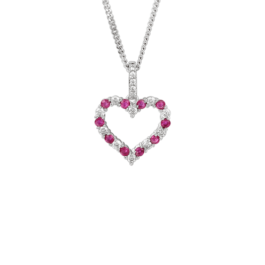 Silver, Ruby and Cubic Zirconia heart pendant on a 16-18'' Silver chain