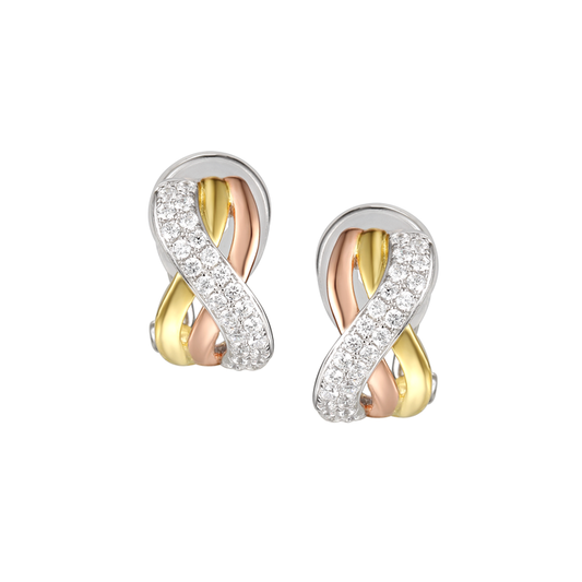 Silver and cubic zirconia clip on earrings with yellow and rose gold detail