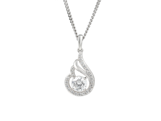 Silver and Cubic Zirconia pear shape pendant on a Silver chain