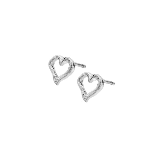 Silver textured heart stud earrings