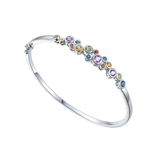 Silver and mixed semi precious stone bangle