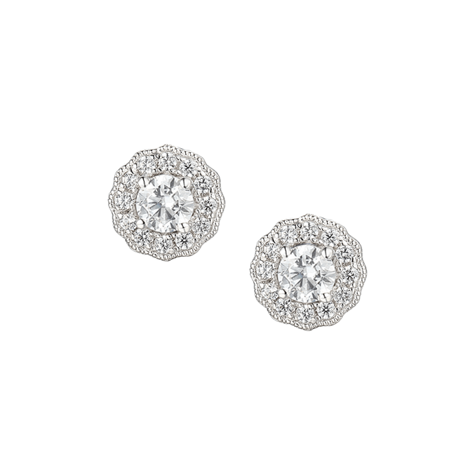 Silver and cubic zirconia cluster stud earrings