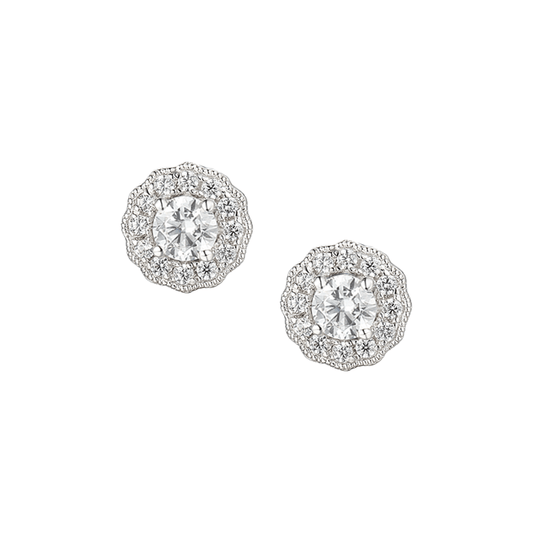 Silver and cubic zirconia cluster stud earrings