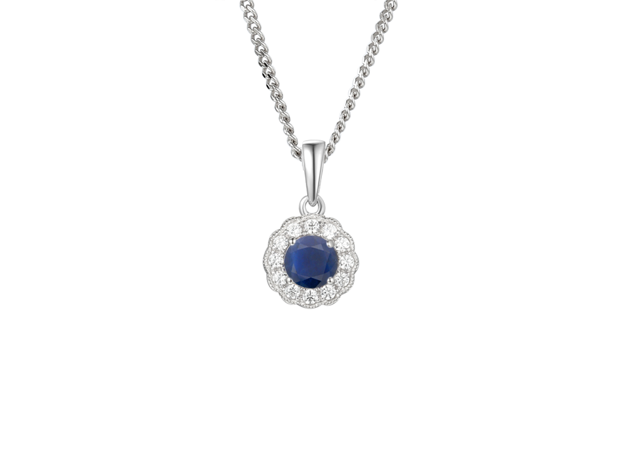 Silver, Sapphire and Cubic Zirconia circular design pendant