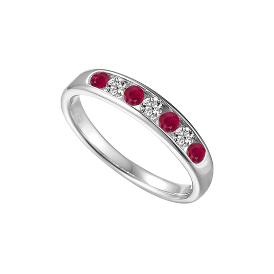 Silver, ruby and cubic zirconia eternity style ring