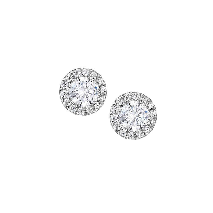 silver and cubic zirconia round halo cluster stud earrings