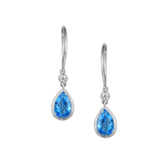 Real silver, blue topaz and cubic zirconia teardrop earrings