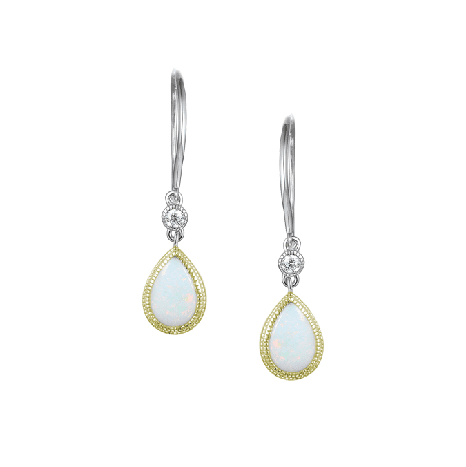 Real silver, opal and cubic zirconia teardrop earrings
