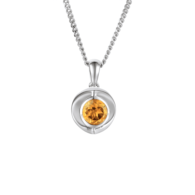 Real silver and citrine round pendant