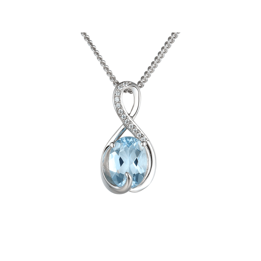silver, aquamarine and cubic zirconia twisted drop pendant