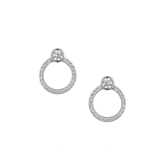 Silver and cubic zirconia loop stud earrings