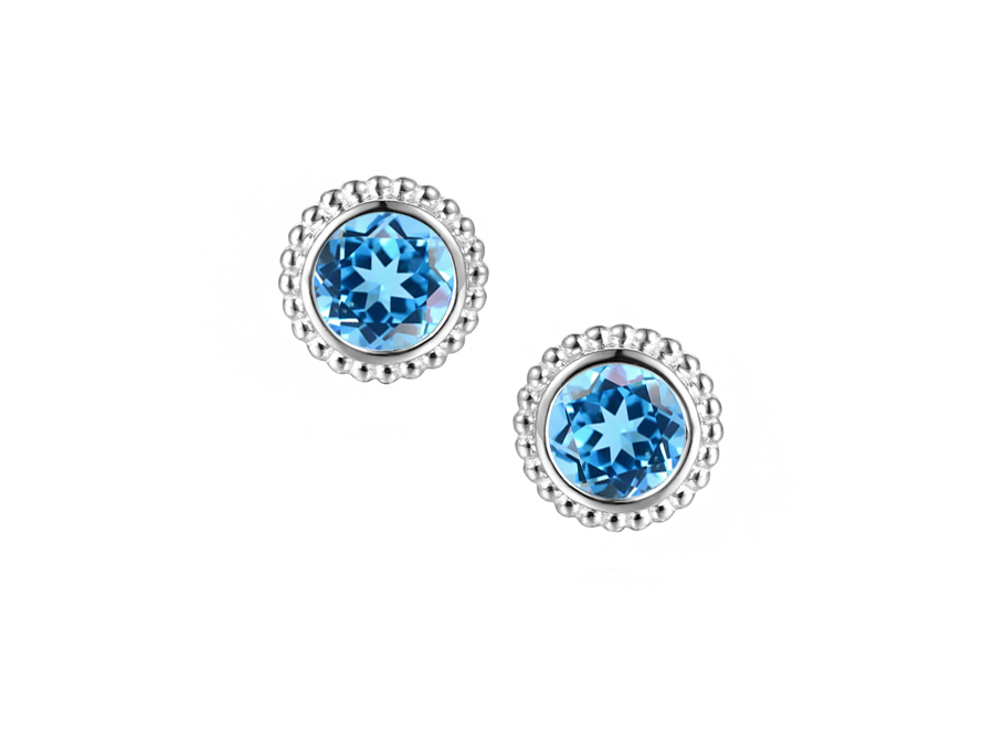 Silver and Blue topaz round stud earrings