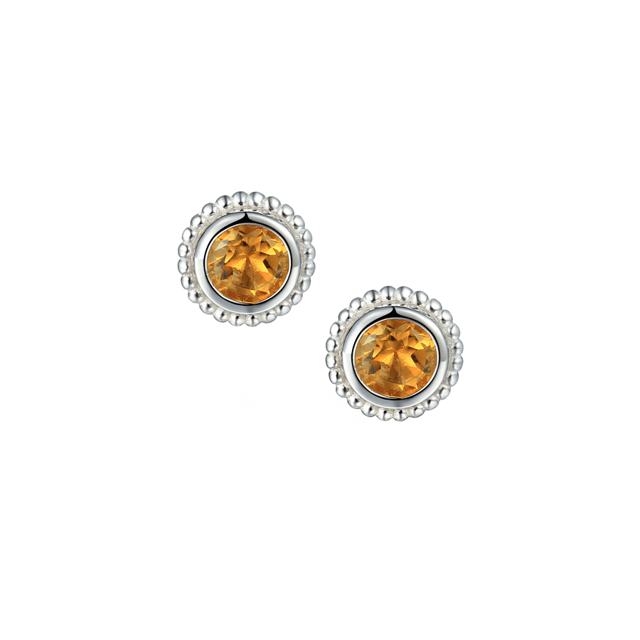 silver and citrine round stud earrings
