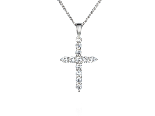 Silver and Cubic Zirconia cross pendant on a Silver chain