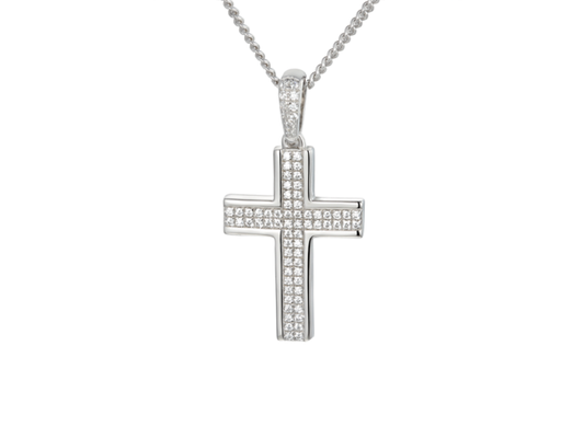 Silver and Cubic Zirconia cross pendant on a Silver chain