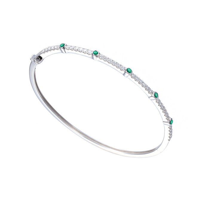 Silver, Emerald and Cubic Zirconia bangle