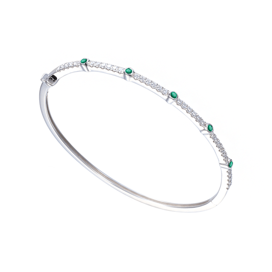 Silver, Emerald and Cubic Zirconia bangle