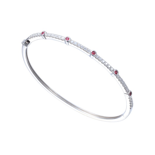 Silver, Ruby and Cubic Zirconia bangle