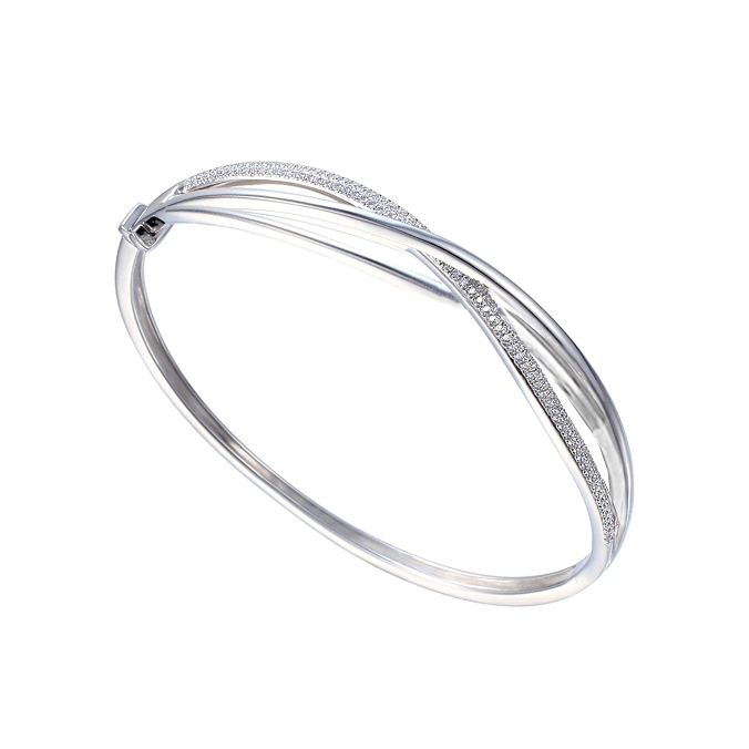 Silver and Cubic Zirconia crossover bangle