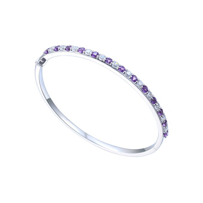 Silver , Amethyst and cubic zirconia bangle