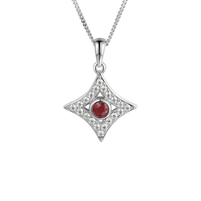 Real silver, ruby and cubic zirconia star pendant