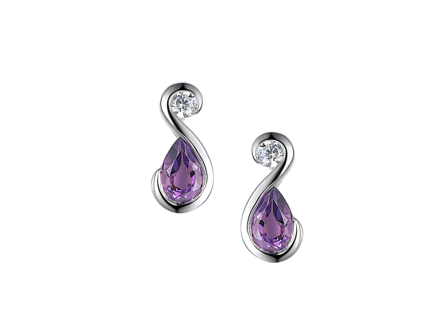 Silver, Amethyst and Cubic Zirconia infinity style stud earrings