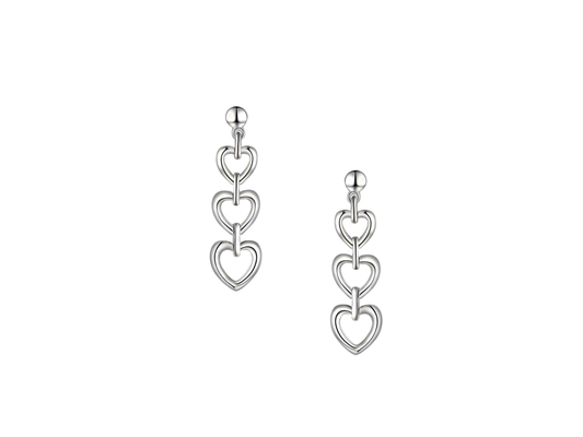 Silver triple heart drop earrings