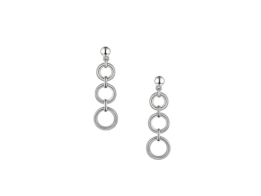 Silver triple circle drop earrings