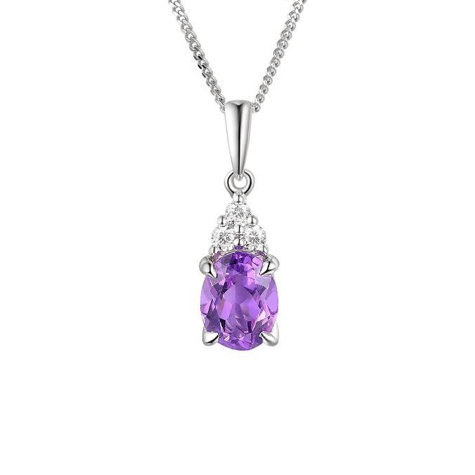 Real silver, amethyst and cubic zirconia  oval pendant