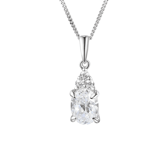 Real silver and cubic zirconia oval pendant