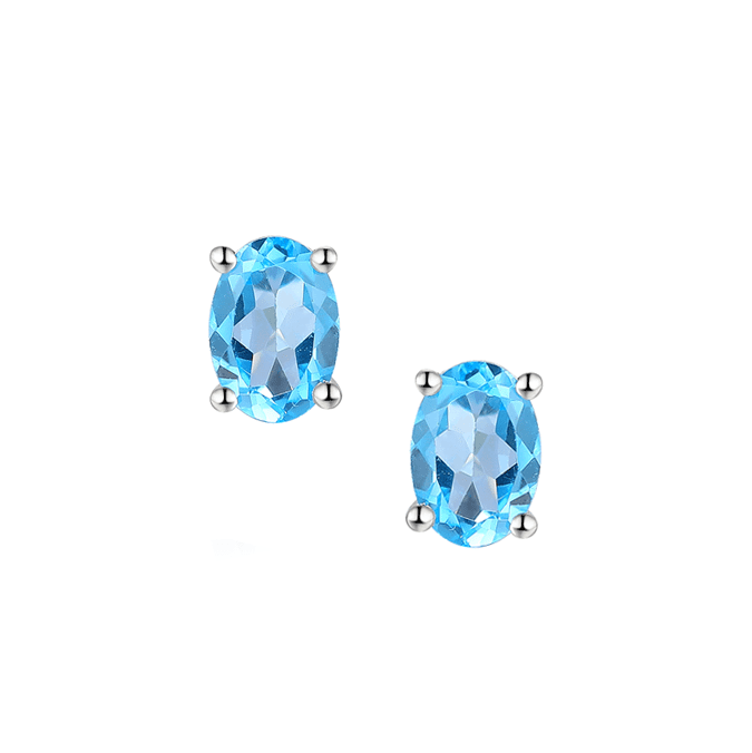 Real silver and blue topaz oval stud earrings
