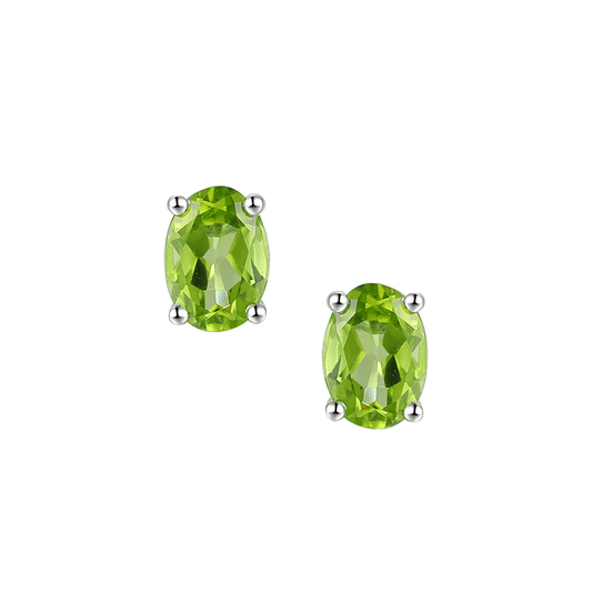 Silver and oval faceted Peridot 4 claw stud earrings