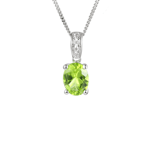 Real silver, peridot and cubic zirconia oval pendant