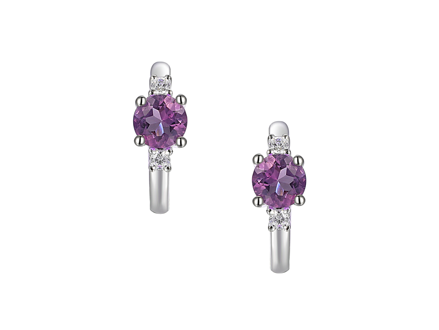 Silver, Amethyst small hoop earrings with Cubic Zirconia