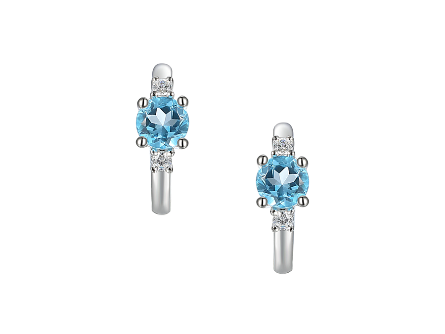 Silver and Blue Topaz small hoop earrings with Cubic Zirconia detail
