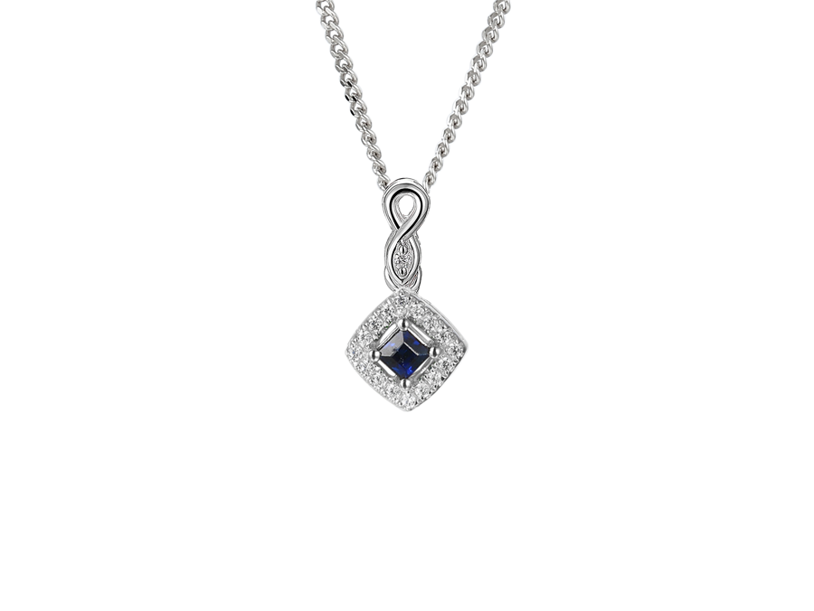 Silver, Sapphire and Cubic Zirconia pendant