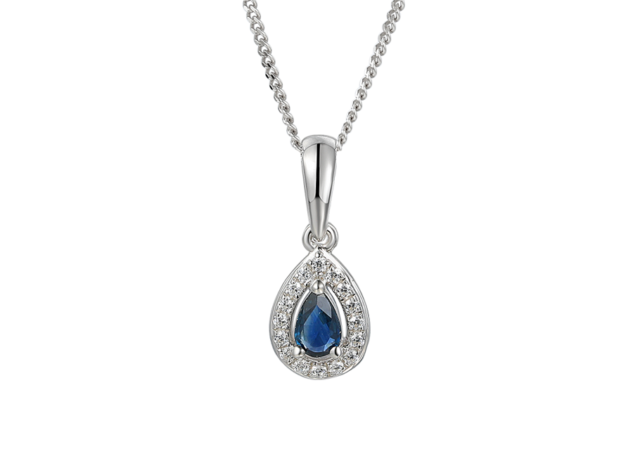 Silver, Sapphire and Cubic Zirconia oval design pendant